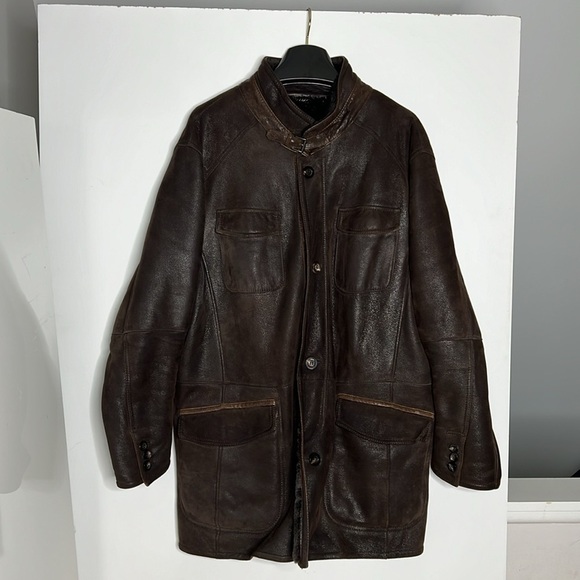 Gimo's Sz 56 Men’s Shearling Zip and Button Overcoat Jacket Made in Italy - Picture 2 of 14